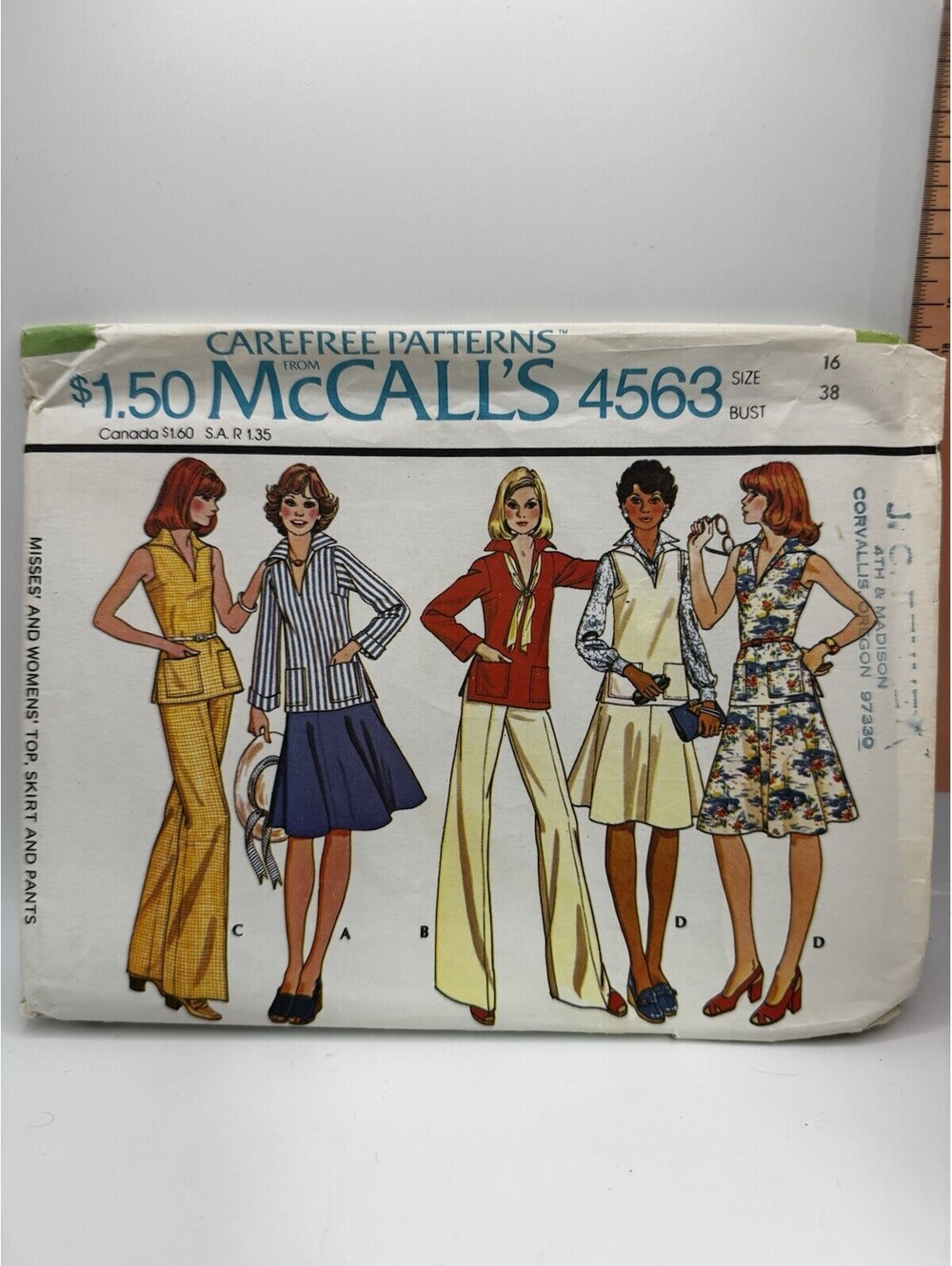 Vintage McCall's Pattern 4563 Misses & Womens Tops Skirt & Pants Size 16 Bust 38